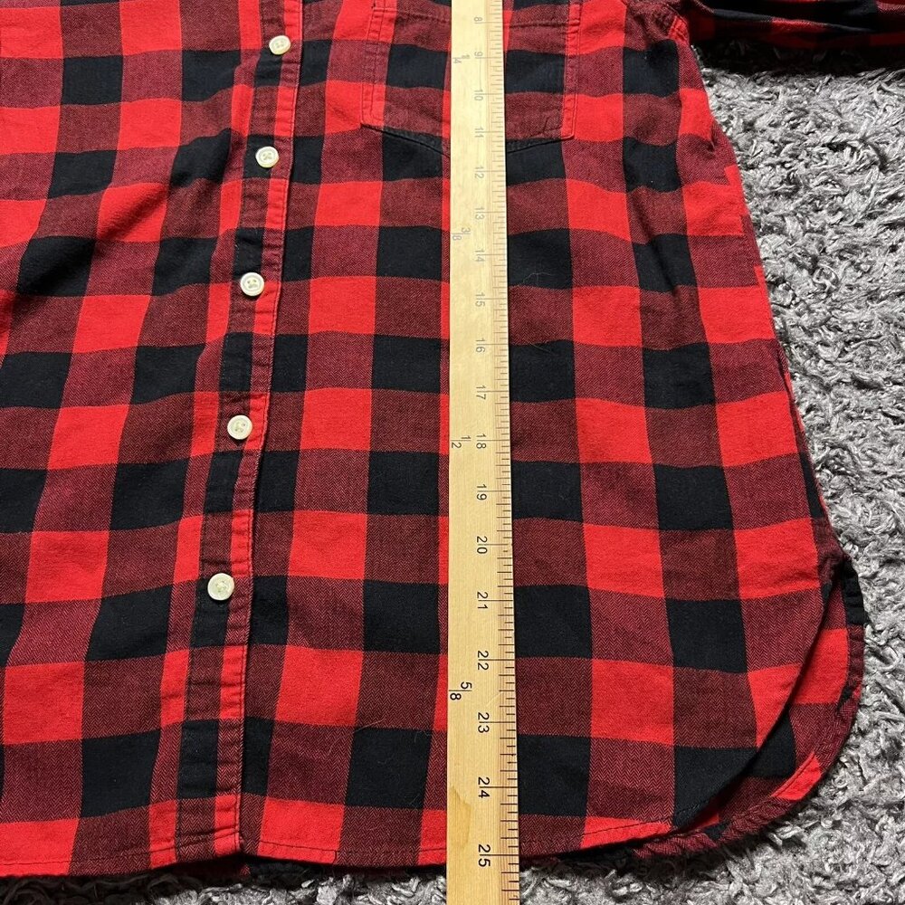 Old Navy Flannel Shirt Womens Medium Red Buffalo Plaid Long Sleeve Button Up - Picture 7 of 9